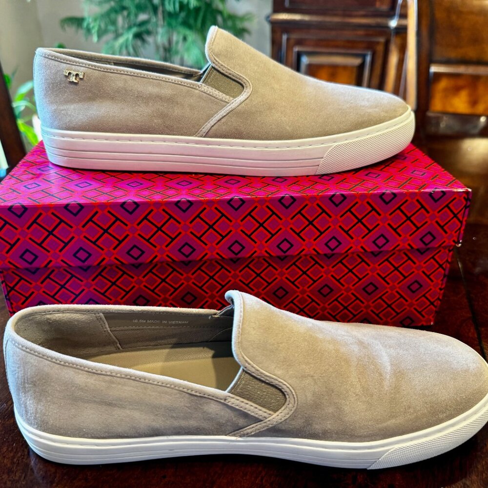 Tory Burch Gray/Beige Suede Slip-On Sneakers Women's Size 10.5